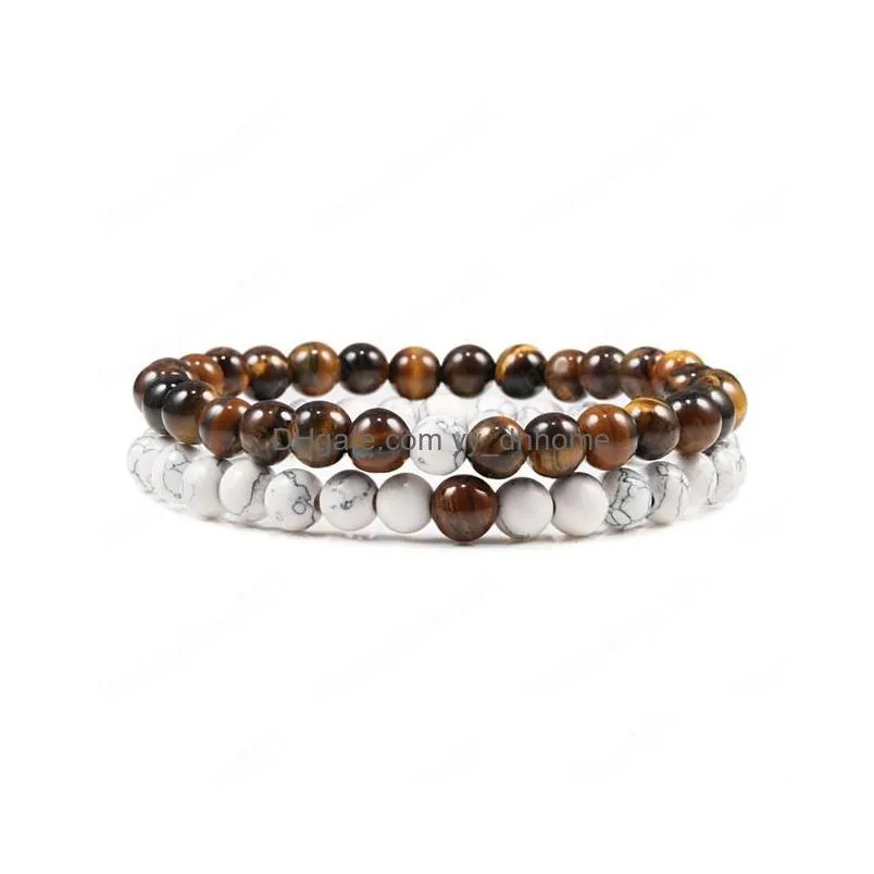 2pcs/set tiger eye stone couple bracelet 6mm natural stone yoga beaded bracelet for men women charm strand jewelry gift