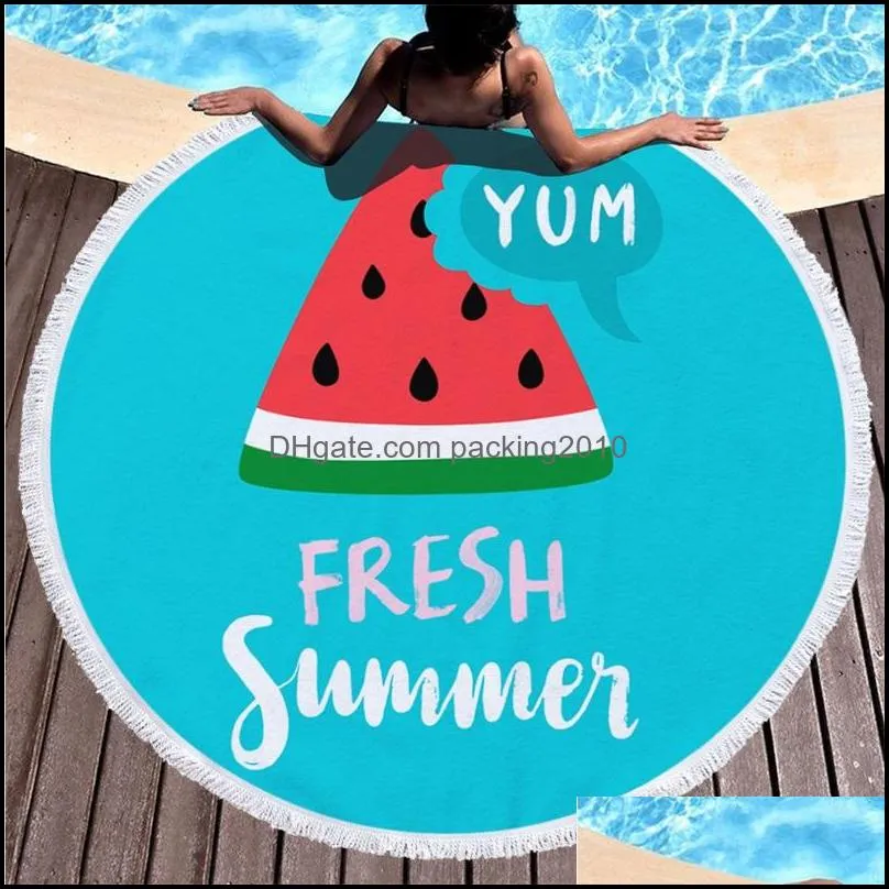 150x150cm round printed beach towel superfine fiber fringe bath loop towels dance all night pattern shawl blanket yoga tool fruits 28dm