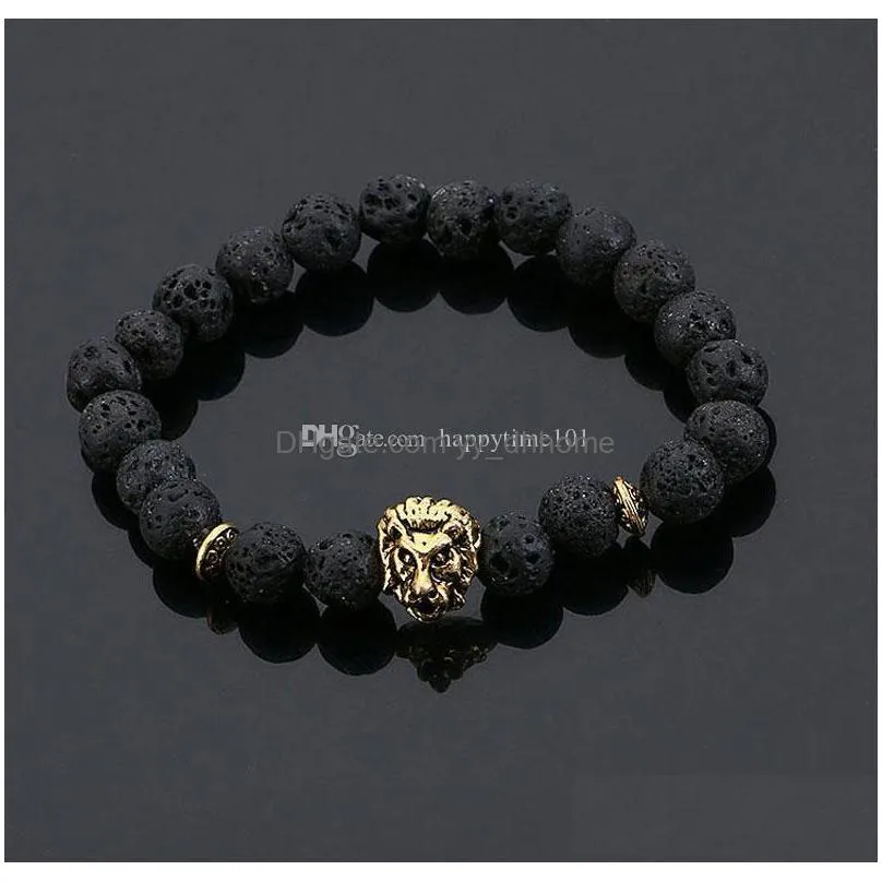 volcanic stone lions head bracelet fashion buddha meditation beads bracelets for men statement jewelry prayer 