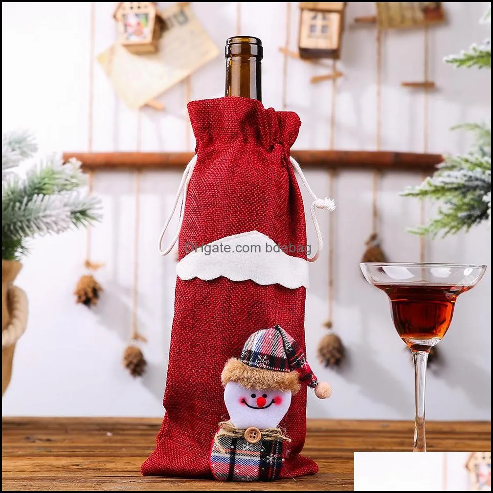 xmas ornaments bottle bag tables decoration restaurant decor bottles cover red wine champagne bottle sleeves 3 9hca g2