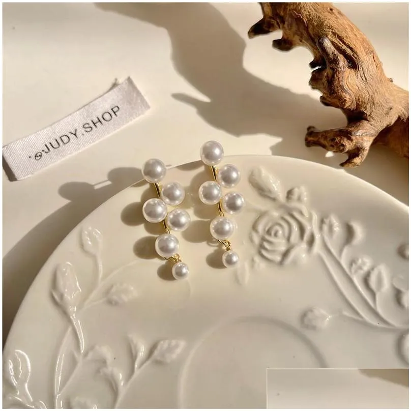 fashion korean oversized white pearl drop dangle earrings for women bohemian golden wedding earrings jewelry gift 86 d3