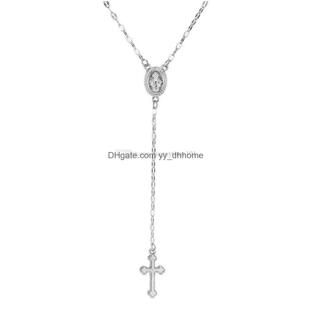 fashion womens y shape lariat necklaces cross blessed virgin mary pendant religion simple chain for ladies luxury jewelry gift