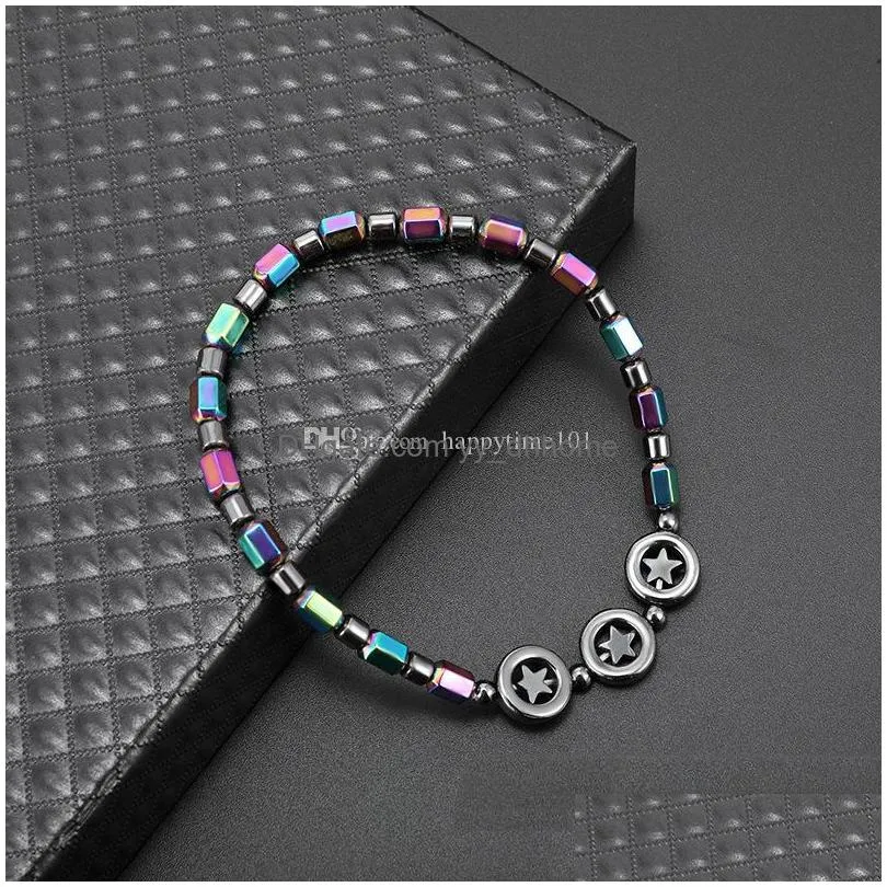  magnetic oval hematite stone bead anklets bracelet rainbow color women summer beach health energy healing anklets model foot