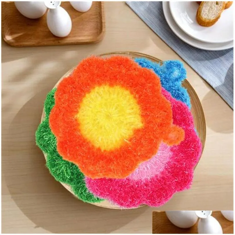 flower shaped dish scrubber sponges nonscratch cute home kitchen tool bowls pan washing cleaning cloth scouring tableware 20220903 t2