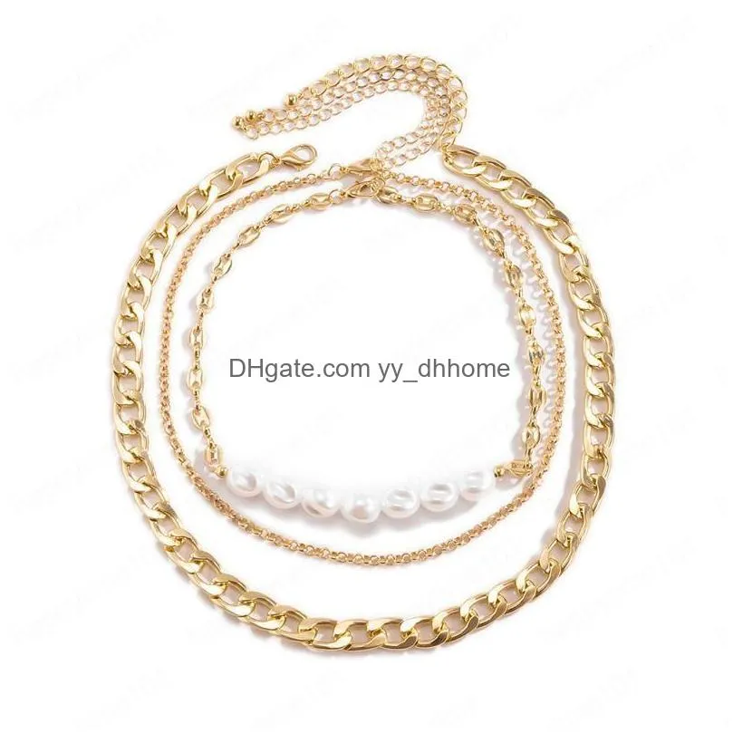 mix splicing round beads chains multi layer sexy clavicle necklaces for women hip hop imitation pearl metal necklace jewelry