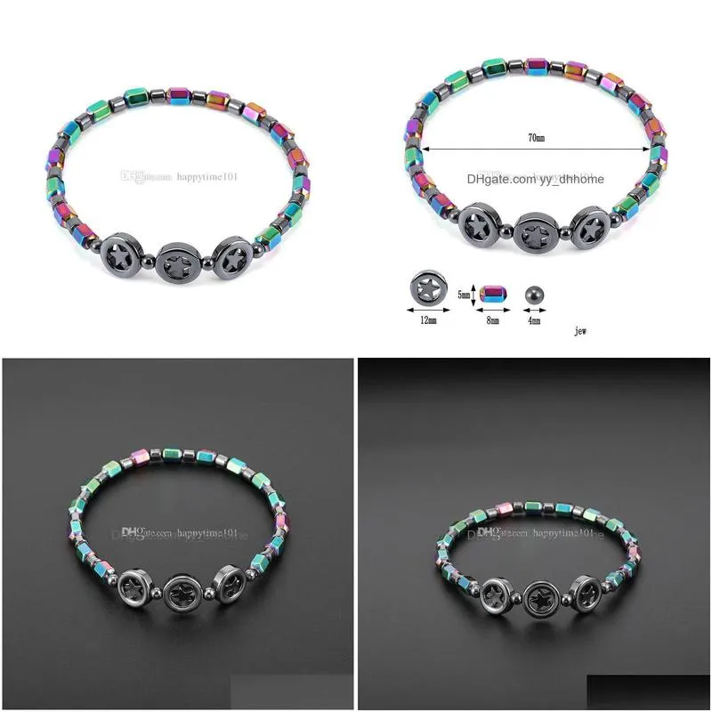  magnetic oval hematite stone bead anklets bracelet rainbow color women summer beach health energy healing anklets model foot