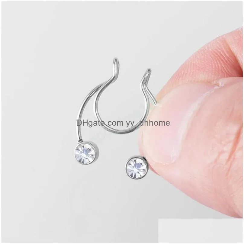 zircon nose ring fake piercing horseshoe clip septum hoop nose stainless steel cuff non pierced bcr women men body jewelry