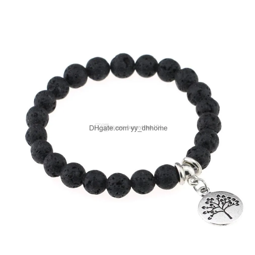  lava rock beads bracelets rudder tree cross feather star charm black natural stone stretch bracelet for women men fashion crafts