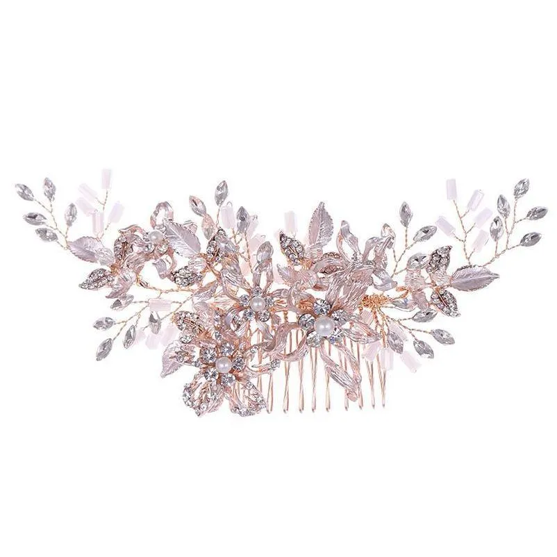 trendy rose gold rhinestone wedding hair combs hair accessories for bridal crystal headpiece ornaments wedding jewelry