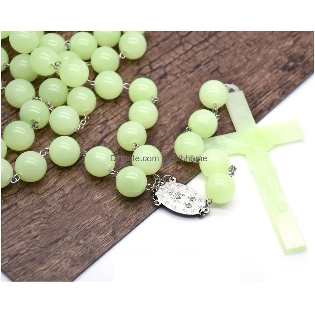 luminous wall rosary necklace religious catholic big cross church pendant necklace