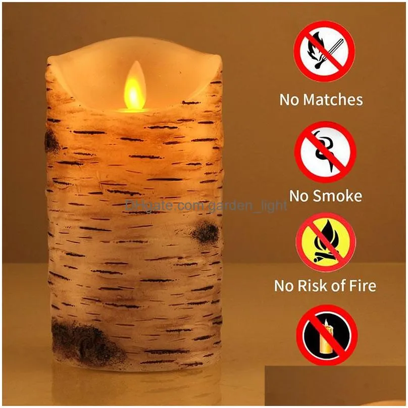 flashing candle candle birch 6 piece set birch bark battery candle simulation candle with remote timer