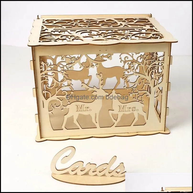 diy wooden marry party gift card box wedding greeting cards case sign in boxes with various pattern 19 5jm2 j1