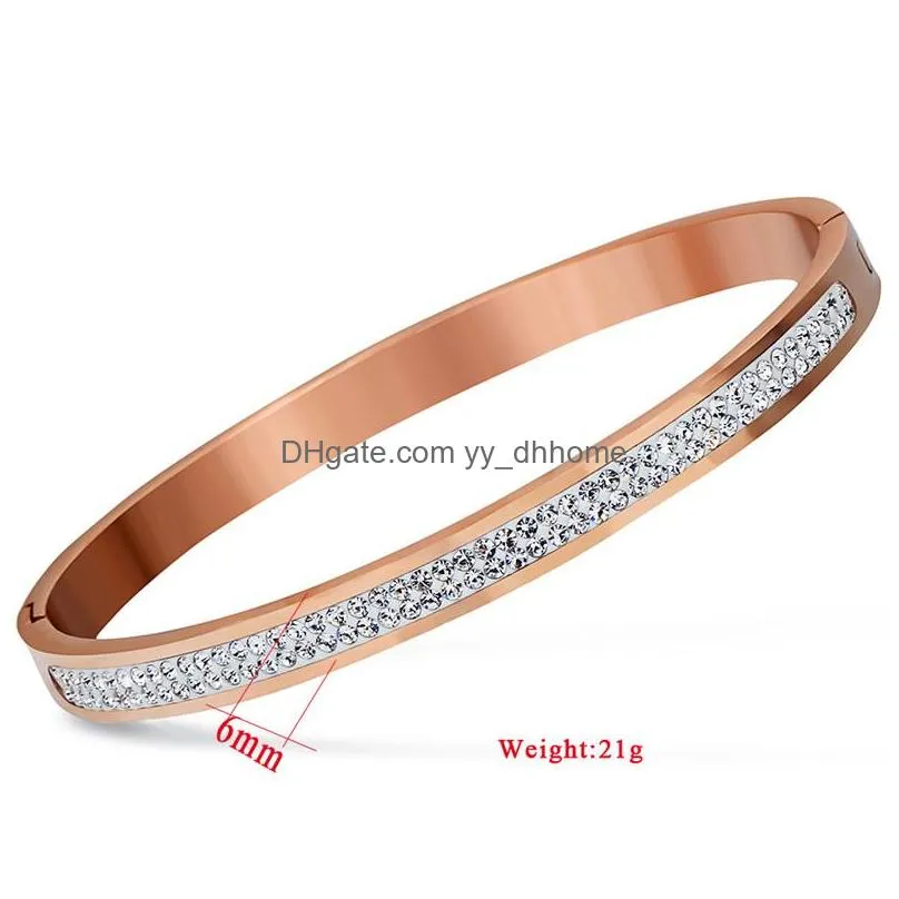 two row crystal rhinestone pave stainless steel bracelets bangles for women
