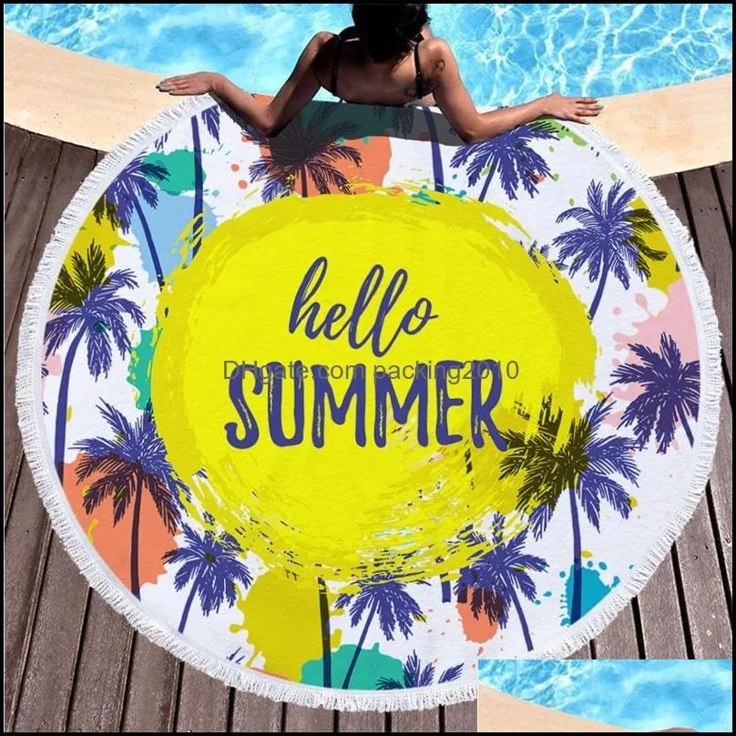 circular printing beach towels take me to the ocean summer holidays enjoy every moment bath towel fringed lace feeling soft 25dm j1