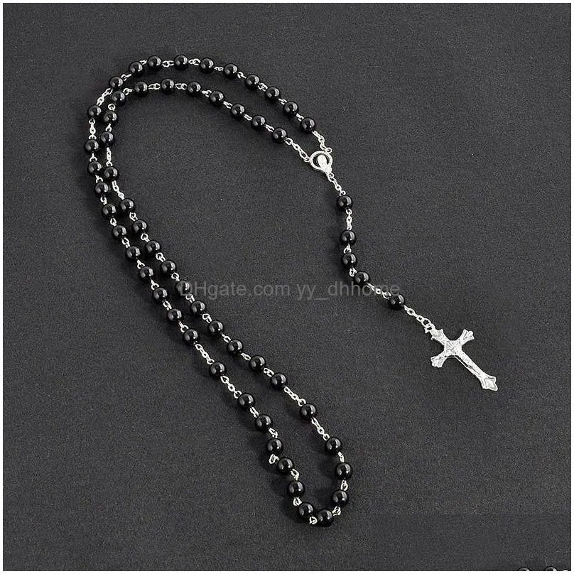 luxury faux pearl long necklaces multicolor fake pearl beads chain christian cross pendant necklace for women ladies fashion jewelry