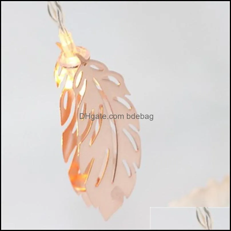 1.5m 10 led string light warm white lights metal feather leaf shaped lamp decorative lantern for bedroom party 9tf e1
