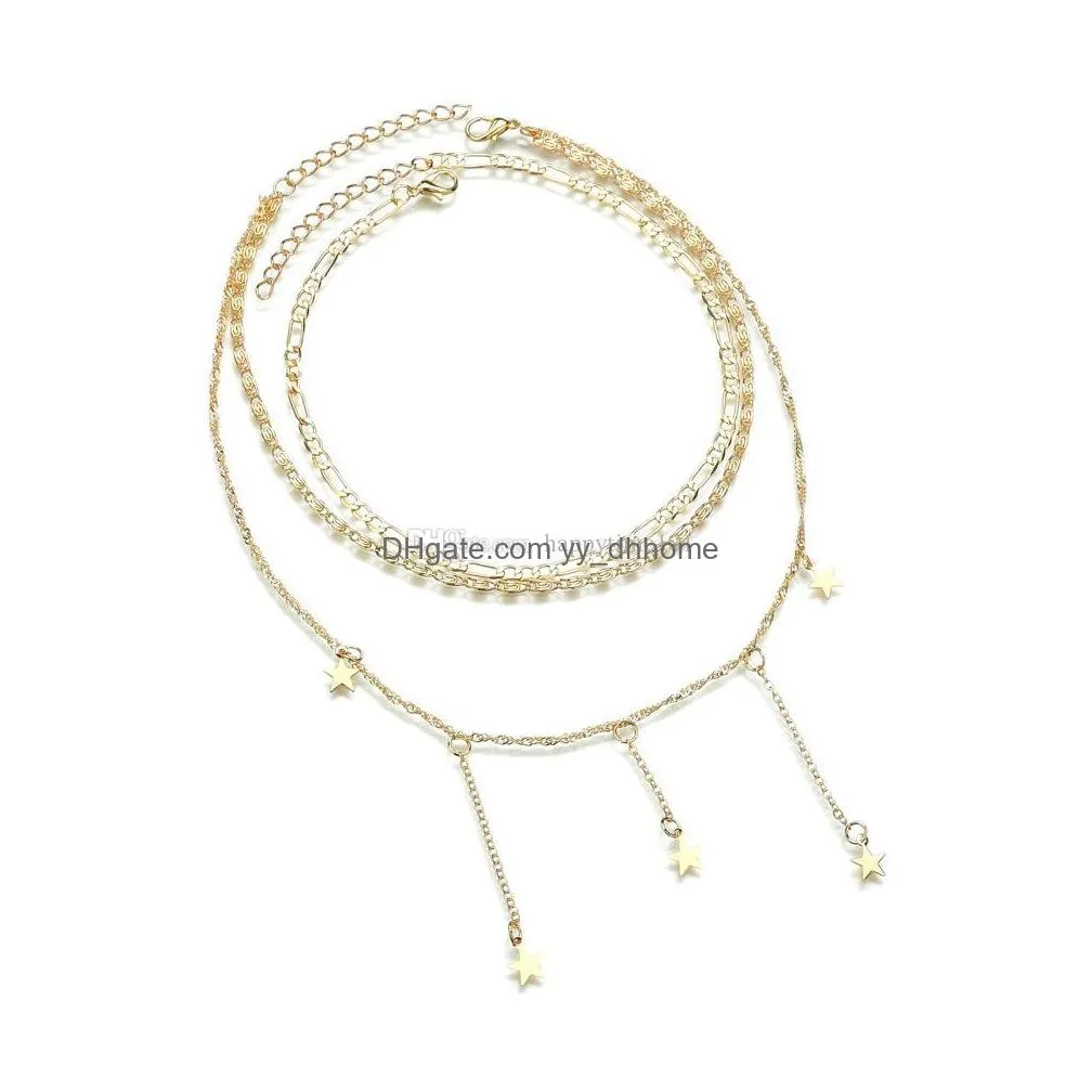 gold color choker necklace women star necklaces pendants bijoux multilayer necklaces tassel chains necklace collier