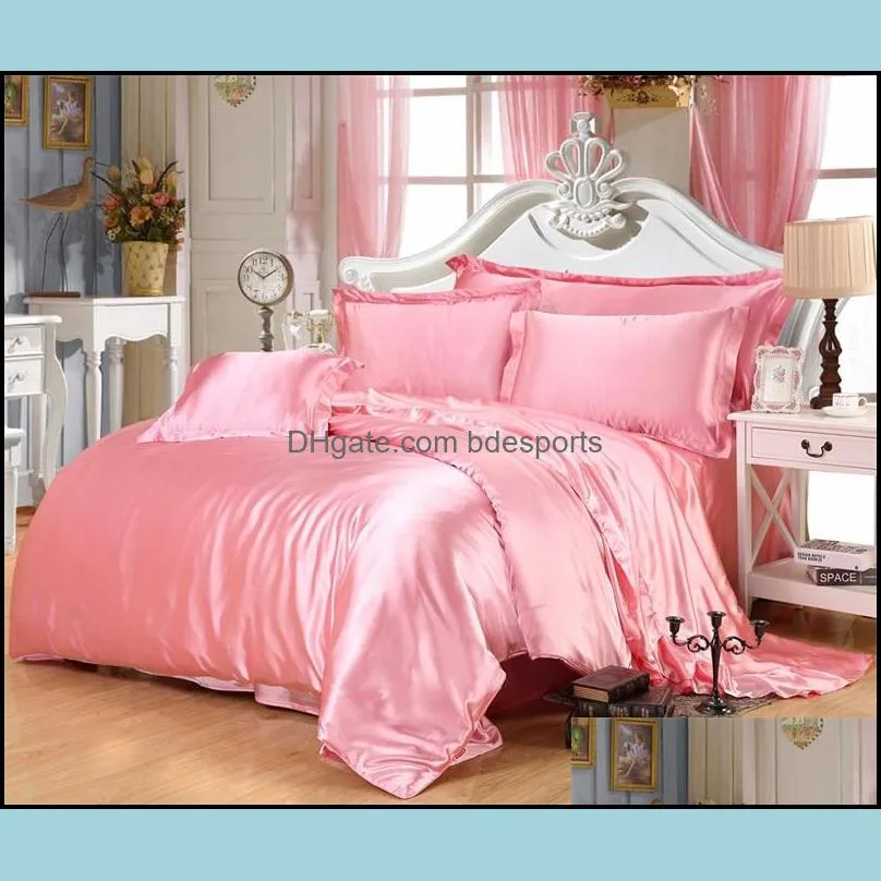 4pcs luxury silk bedding set satin queen king size bed set comforter quilt duvet cover linens with pillowcases and bed sheet 1814 v2