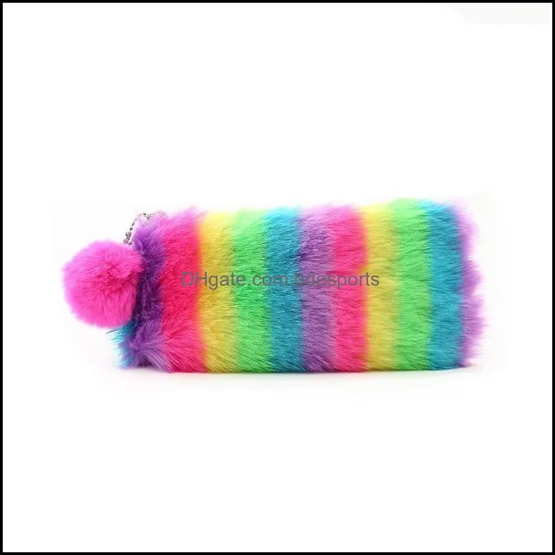 mini coin purse with wool ball pencil bags colorful plush laser school student storage bag 7sm bb