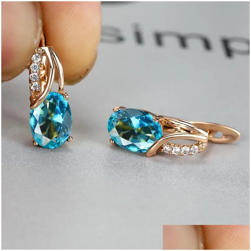 aqua blue oval zircon dangle earrings multicolor crystal hoop earrings rose gold color engagement earrings for women boho jewelry 94