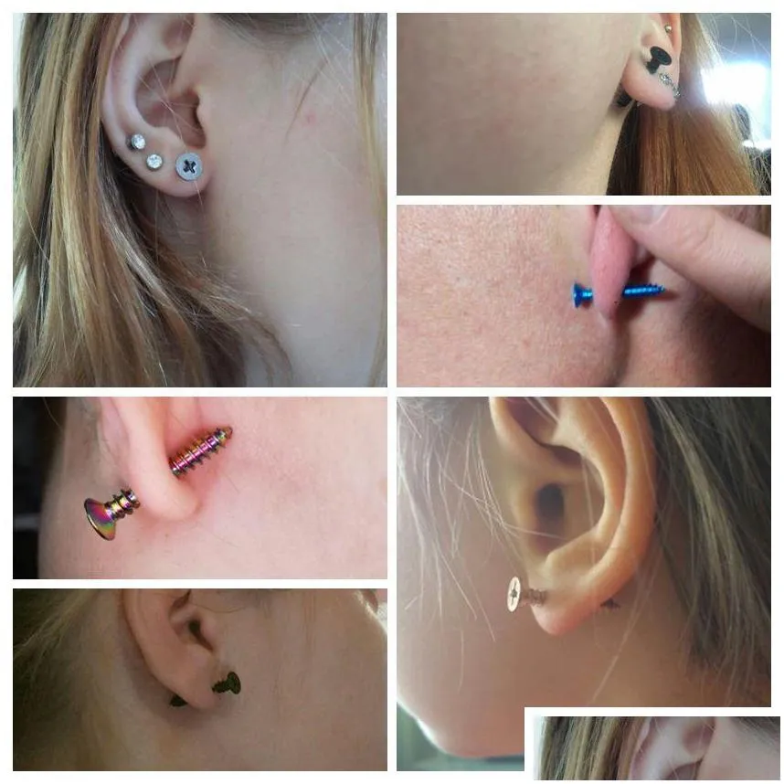 100pcs/lot punk stainless steel screw stud earrings for men black golden earrings egirl pendientes hombre jewelry accessories