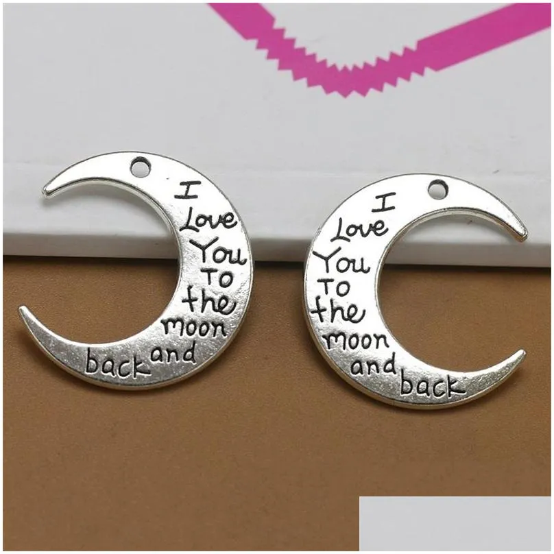50pcs alloy charms pendant jewelry making silver golden i love you to the moon and back diy jewelry findings 918 d3