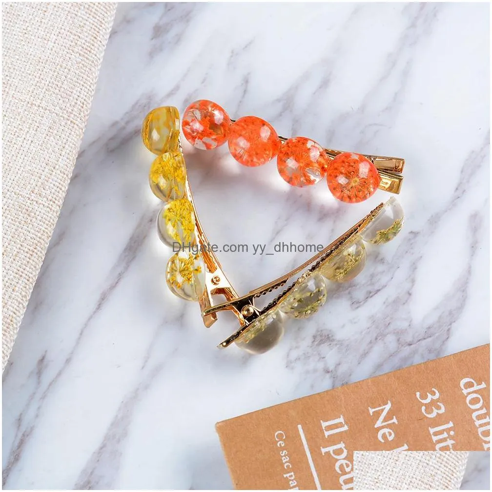 korea ins  resin crystal flower hairpin temperament wild cute geometric hair clip resin acetic acid duckbill clips female