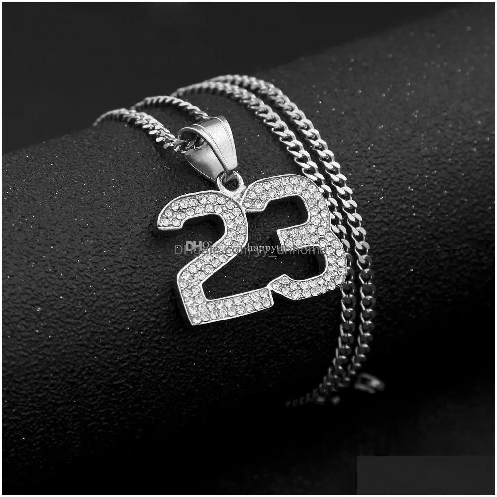 stainless steel iced out 23 no pendant bling bling rhinestone crystal mens hip hop pendant necklace chain