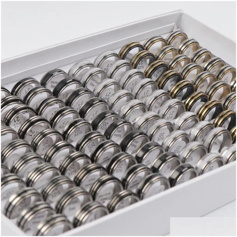 wholesale bulk drip oil rotatable spinner stainless steel stripe rings jewelry for women men mix style