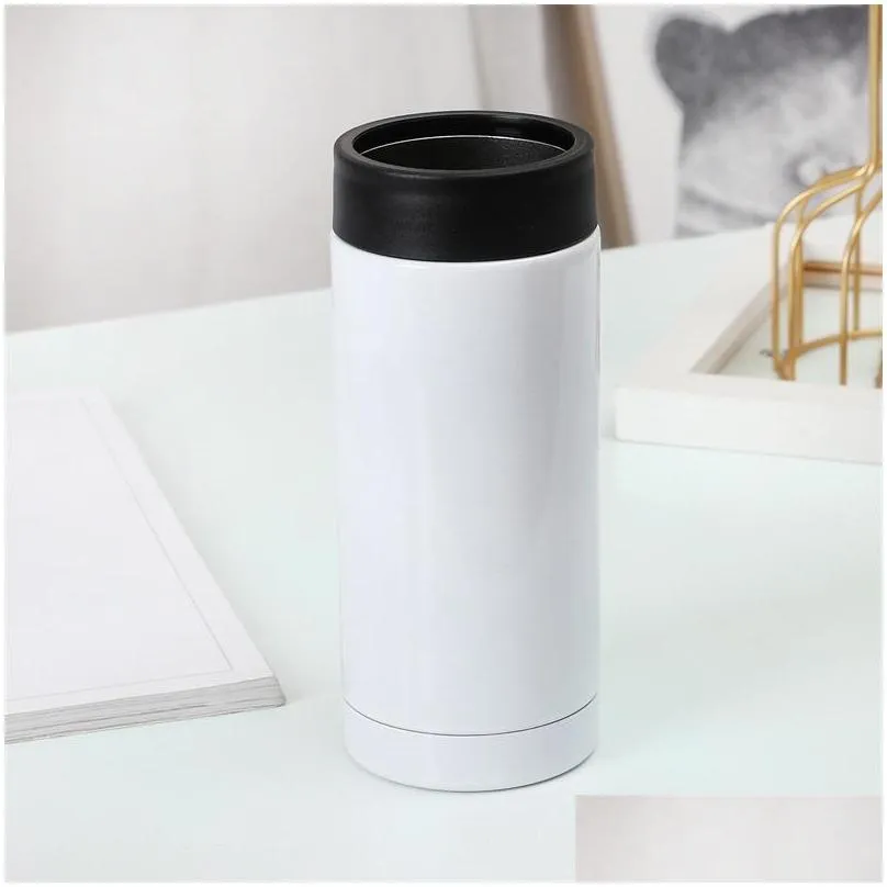 heat sublimation diy cans cooler stainless steel mugs double wall beverage cold keeper 12oz slim straight cup insulator 1915 v2