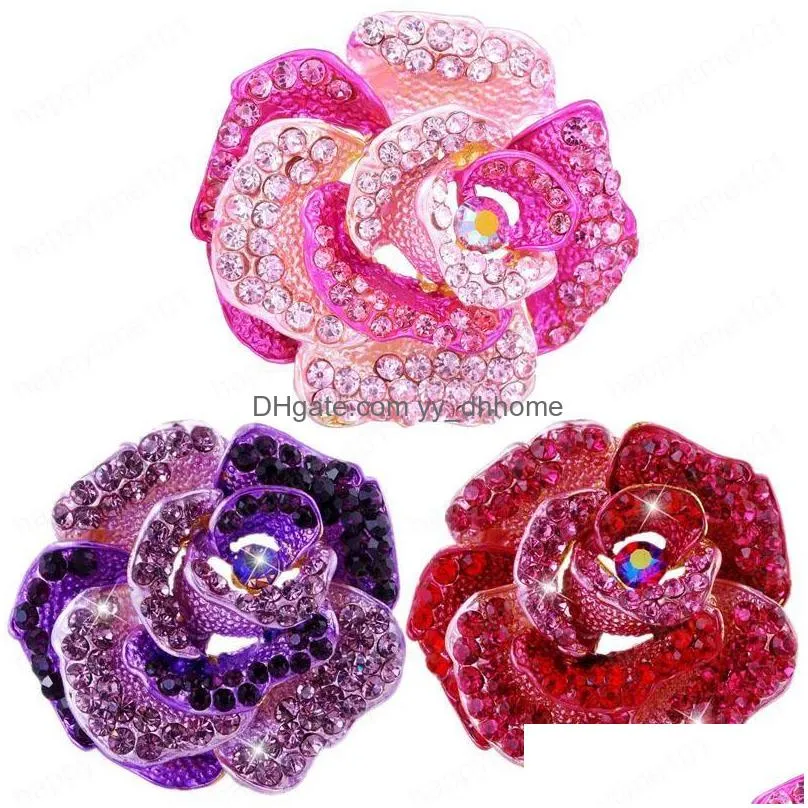 fashion exquisite red rose rhinestone brooch elegant flower series corsage jewelry accessories 3 colors for choose