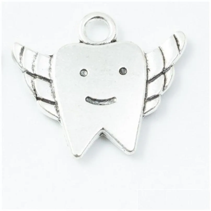 alloy tooth fairy teeth handmade charms pendant for jewelry making bracelet necklace diy accessories 18x19mm antique silver 200pcs 77