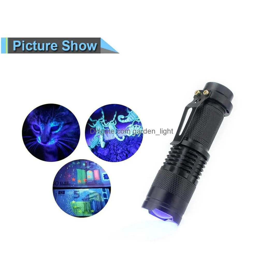 brelong portable bluray 365nm led flashlight mini focus tactics multifunction 3 mode black transform focal length