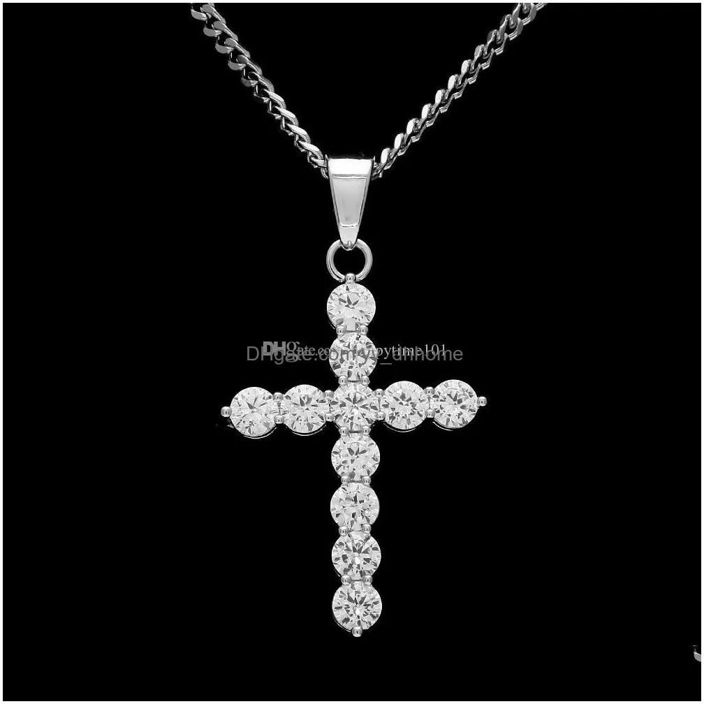  hip hop silver plated necklace jewelry women wedding fashion cross cz cubic zircon stone pendant necklace