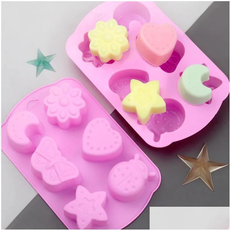 baking moulds 6 even insect moon love silicone cake gelly chocolate bakery molds manual cold soap mold pan for pastry form cupcake 4832