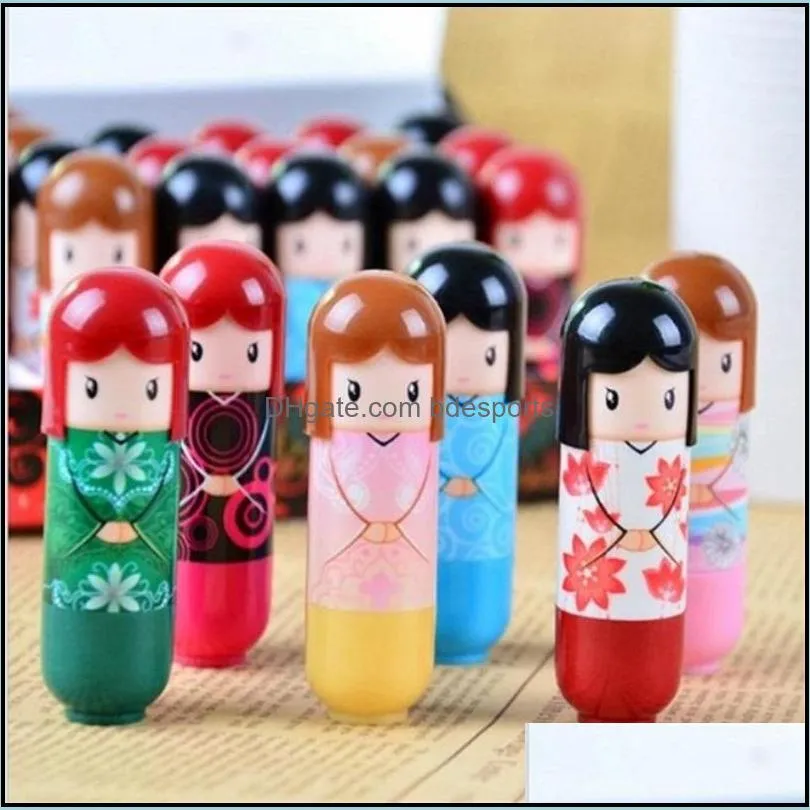cartoon japanese doll moisturizing kimono doll lip balm cute lovely pattern gift for girl lady colorful girl lip balm kawaii present 70
