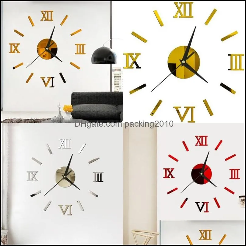 roman numerals diy clock home decor living room mirrors 3d stereoscopic paste wall decoration clocks multicolour 6yya f2