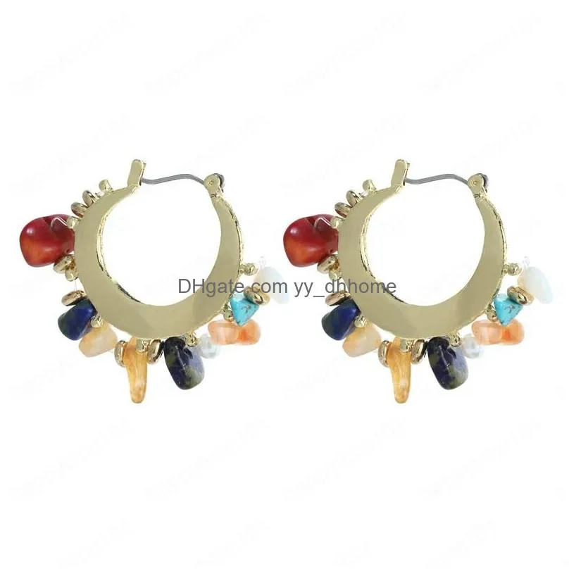 trendy colorful beaded za cshaped earring for women bohemian multicolor natural stones hoop earrings jewelry