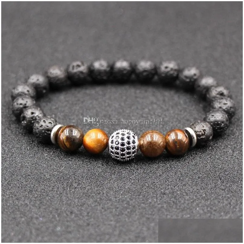 4 styles charm women natural black lava stone beads elastic bracelet tiger eye stone bracelet volcanic rock beaded bracelets