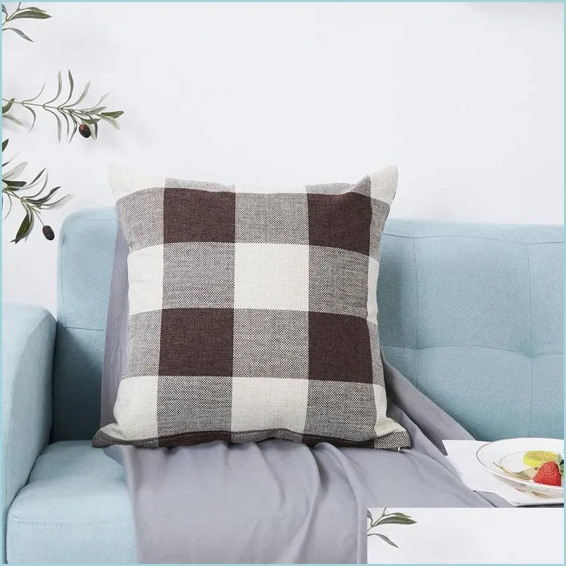 square linen nonwoven pillow case multi colours plaid yarn dyed cushion cover home throw pillows backing block 7 5nt l2