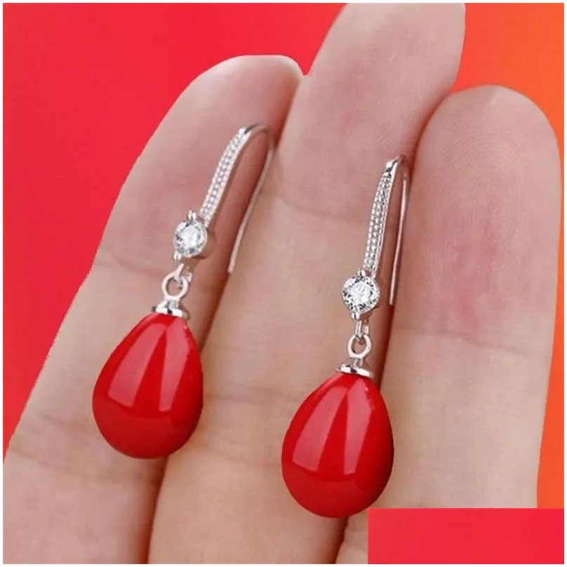 fashion imitation pearls drop earrings for women silver color shiny red round imitation pearl earring 150 d3
