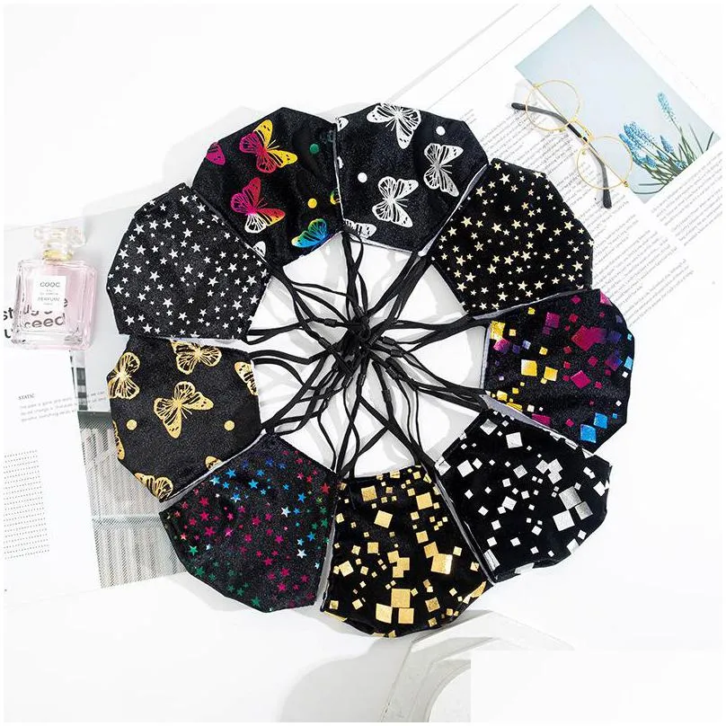 fashion face mask print colorful stars butterfly protective mouth square fabric facemask washable party masks 1739 t2