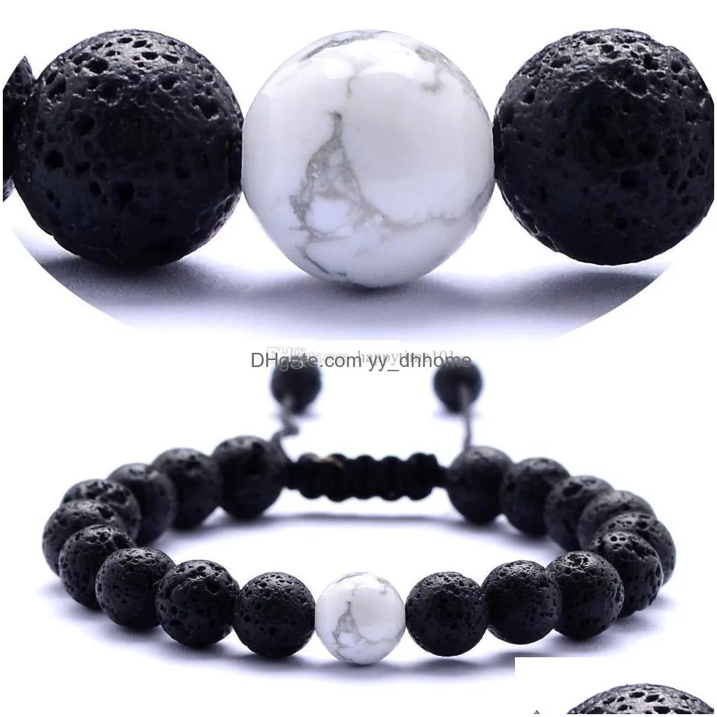 8mm white black lava stone  oil diffuser bracelet woven hand strings bracelets for women jewelry