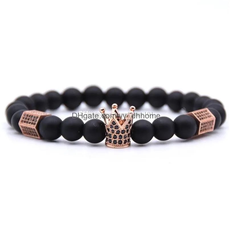 4 colors natural stone frosted bracelets charms crown bracelet hexagonal copper matte bangles unisex fashion jewelry christmas gift