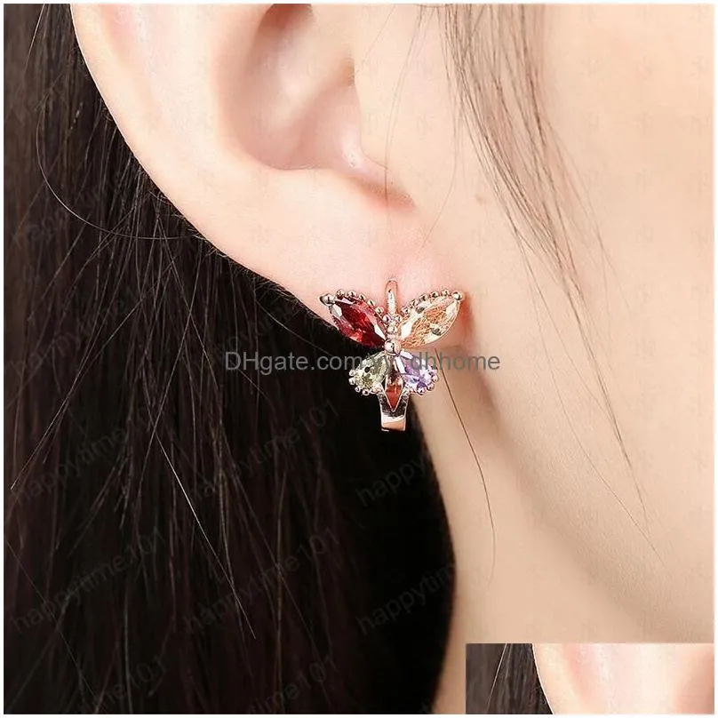 18k rose gold plated charm butterfly clip earrings with zircon fashion party gift jewelry for women