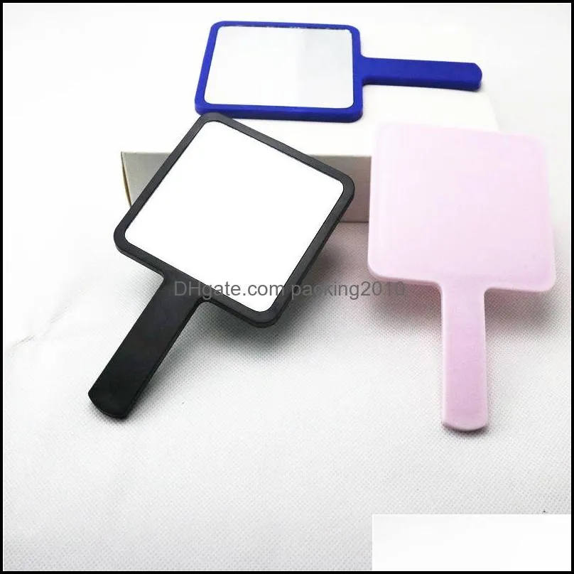 compact mirror hand makeup cosmetic pure and  plain colour fashion handle mirrors portable plastic women student 2 3cq