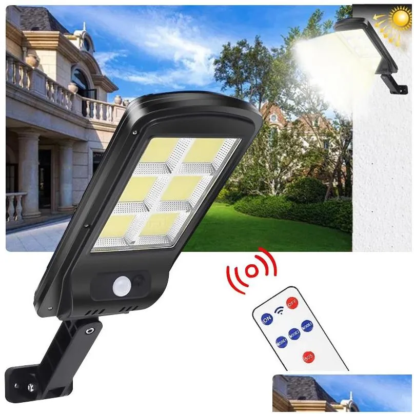 cob solar light powerful remote control upgraded pir motion sensor ip65 outdoor solar wall street lights waterproof lamp