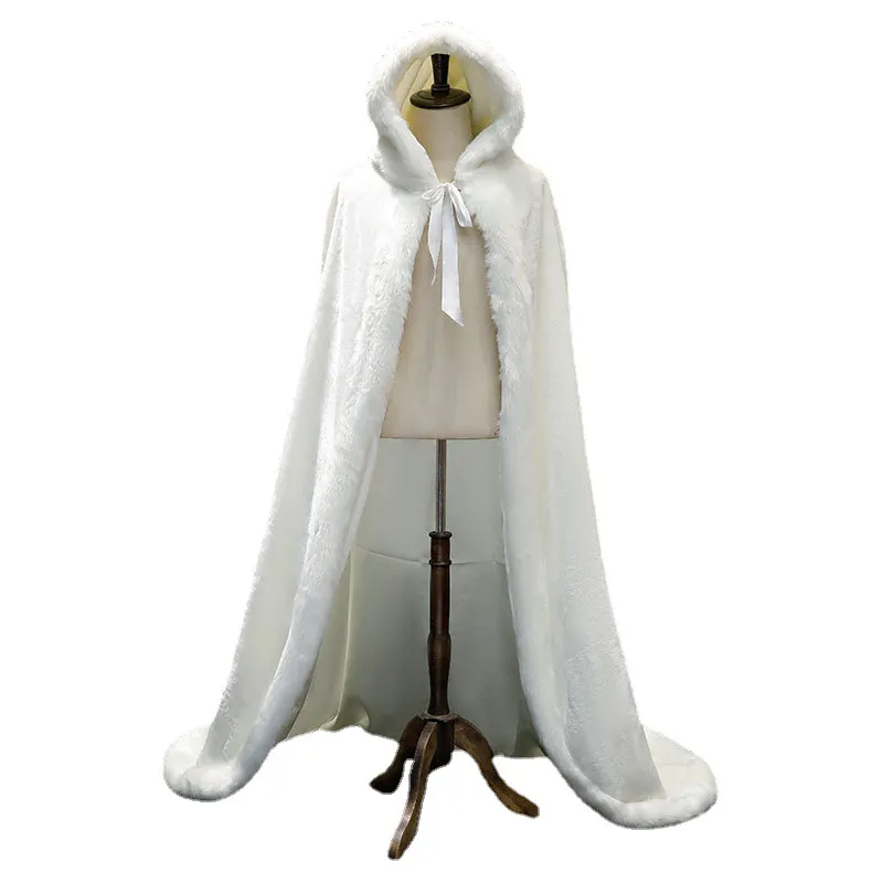 Winter Long Warm Wedding Capes Jackets White Faux Women Cloak Floor Length Bride Shawl Fur Cape Coat Adult Bridal Wrap CL1560