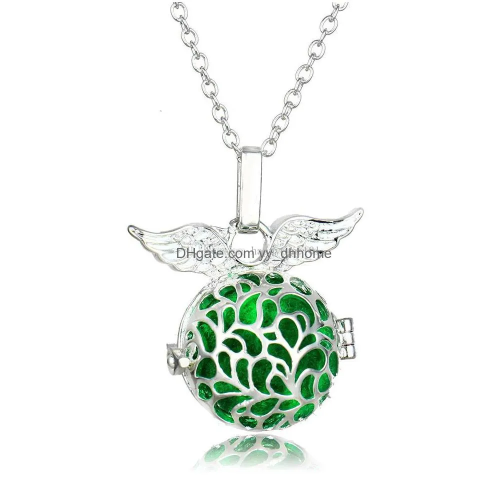 angels wings aromatherapy  oil diffuser necklace locket perfume cage necklaces diffuser locket pendants necklace