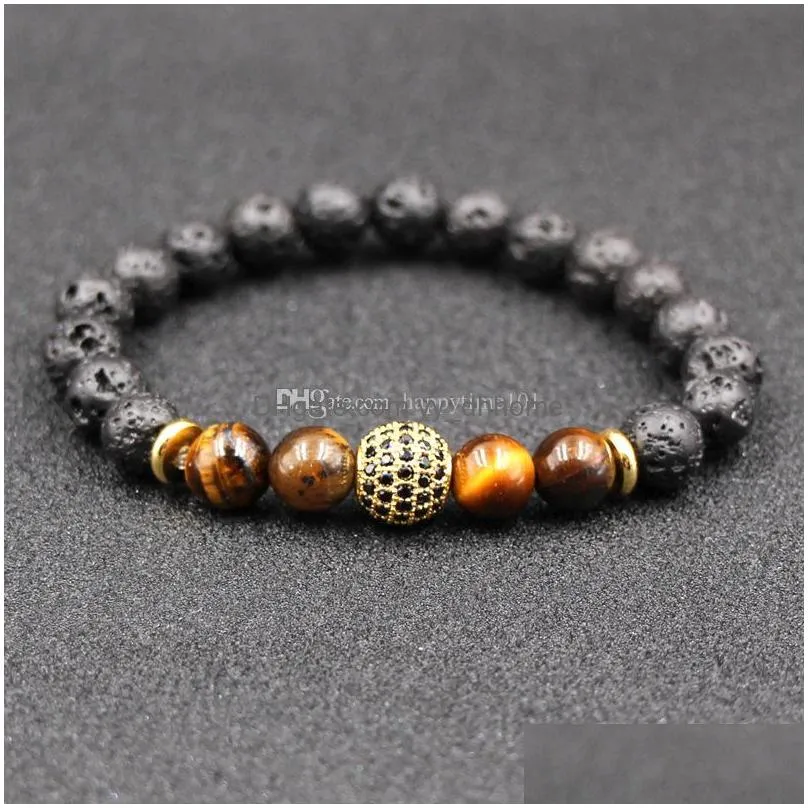 4 styles charm women natural black lava stone beads elastic bracelet tiger eye stone bracelet volcanic rock beaded bracelets